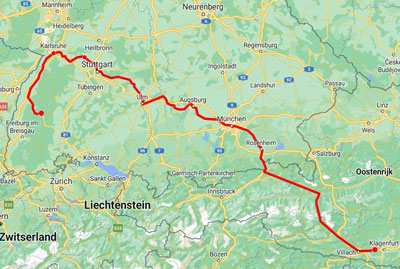 Dit zou eigenlijk onze reis naar Prtschach zijn geweest. Onze rit naar Oostenrijk moeten we echter noodgedwongen met een grote omweg maken om het platgelegde Stuttgart te omzeilen.