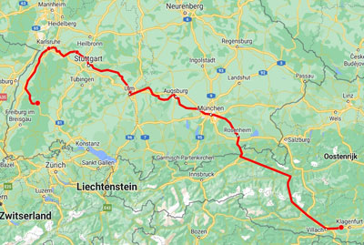 Dit zou eigenlijk onze reis naar Prtschach zijn geweest. Onze rit naar Oostenrijk moeten we echter noodgedwongen met een grote omweg maken om het platgelegde Stuttgart te omzeilen.