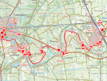 De route: het was van station Beesd naar station Leerdam op 100 meter na 17 kilometer, maar dat is inclusief de omweg die we maakte door het missen van een afslag.