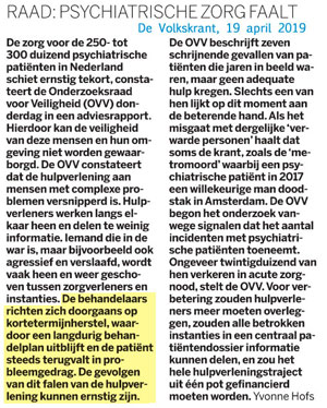 Knipsel uit de Volkskrant van vrijdag 19 april 2019. Uit het hart gegrepen.