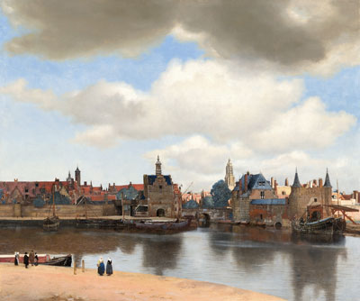 Johannes Vermeer zette in 1660 met forse penseelstreken en vele verfstipjes het  Gezicht op Delft neer.